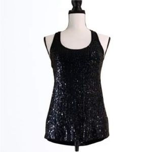 Wet Seal Women's Semi Sheer Sequin Tank Top Size L Black